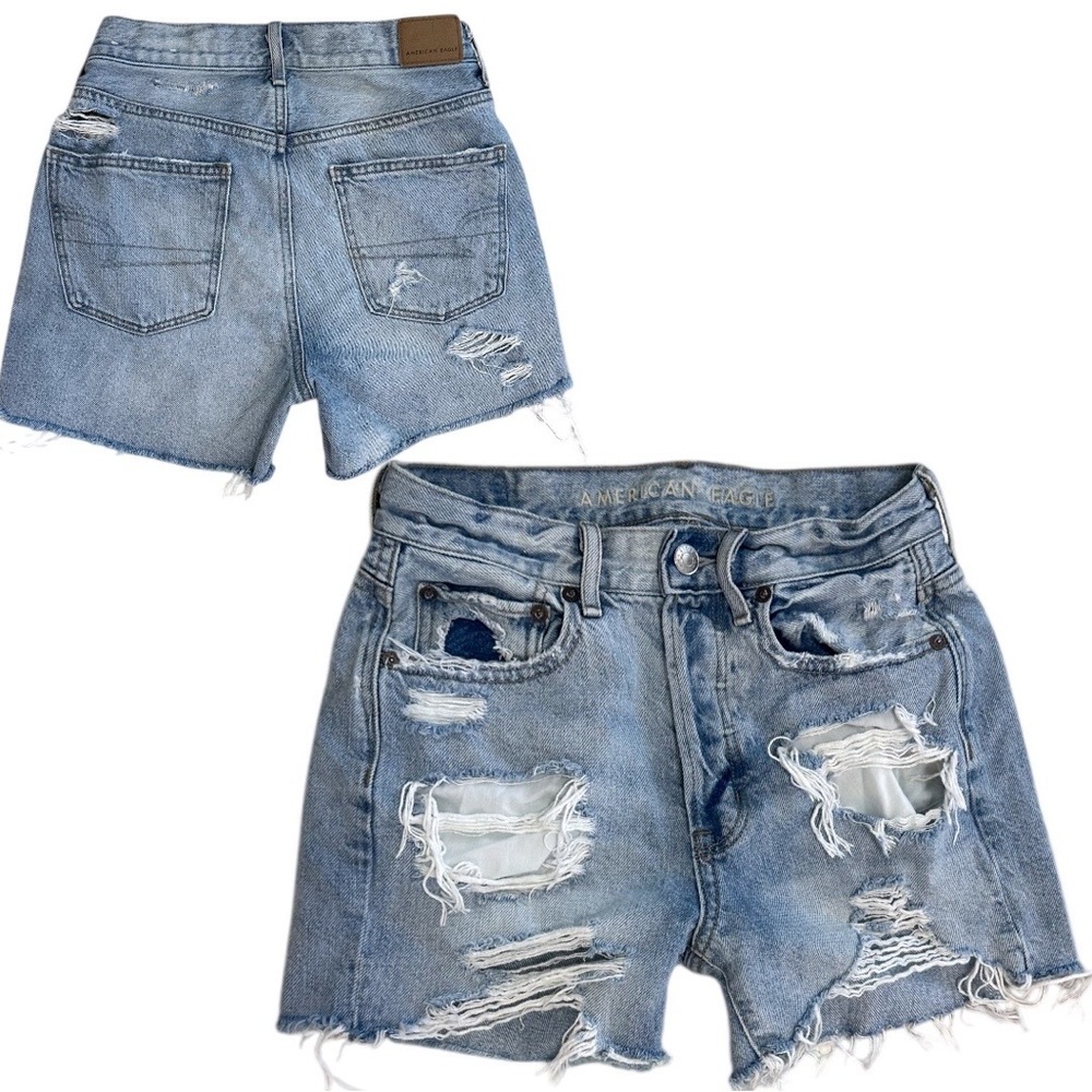 American Eagle Outfitters 90s Mom Style Loose Ripped Distressed Jean Shorts